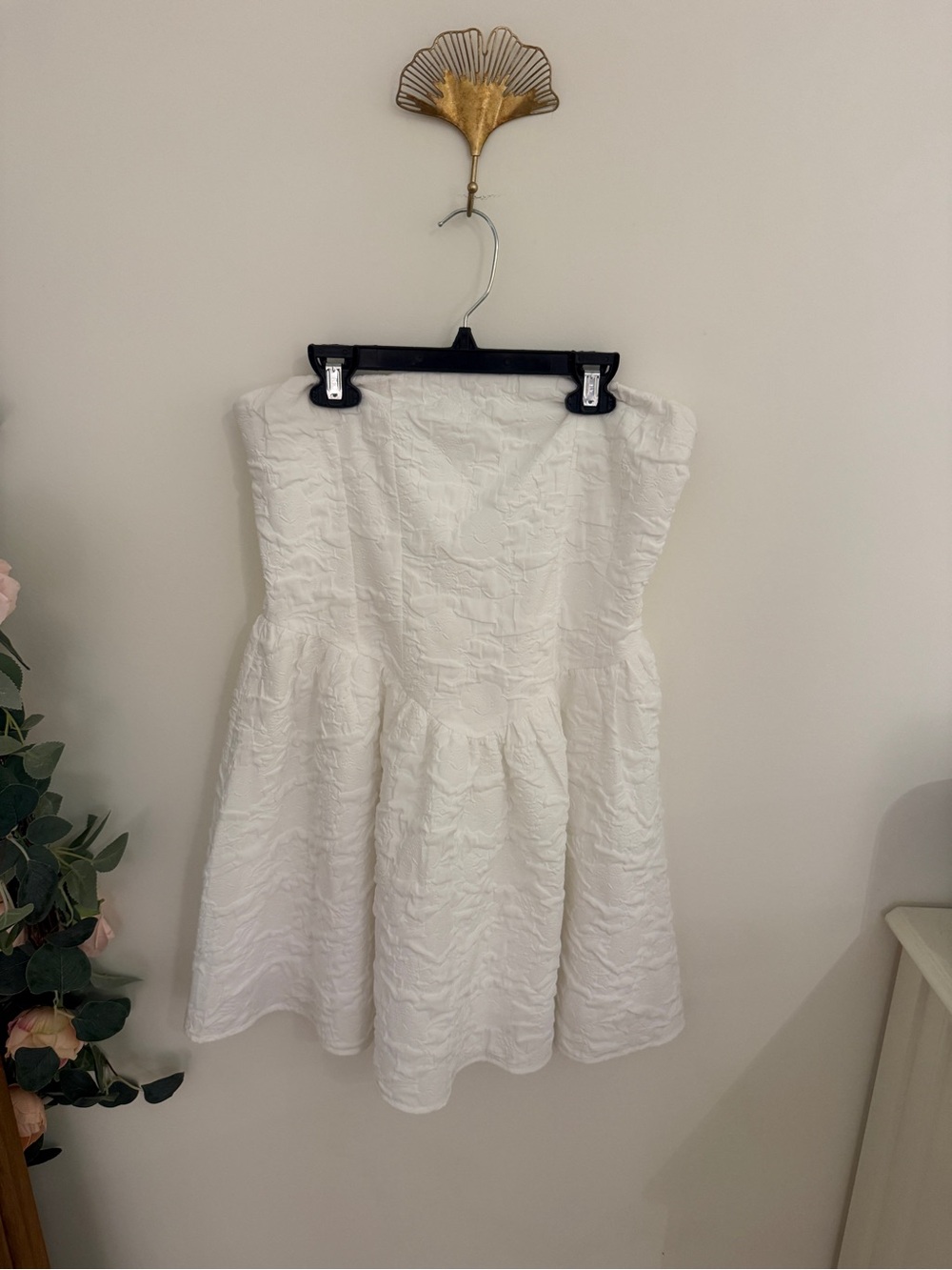 Strapless White Textured A-Line Dress